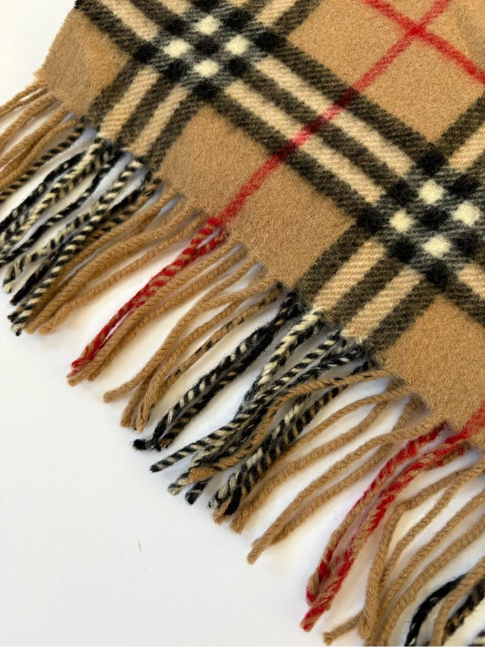 Burberrys VNTG Classic Nova Check Beige Scarf Fringe Unisex Lambswool Academia